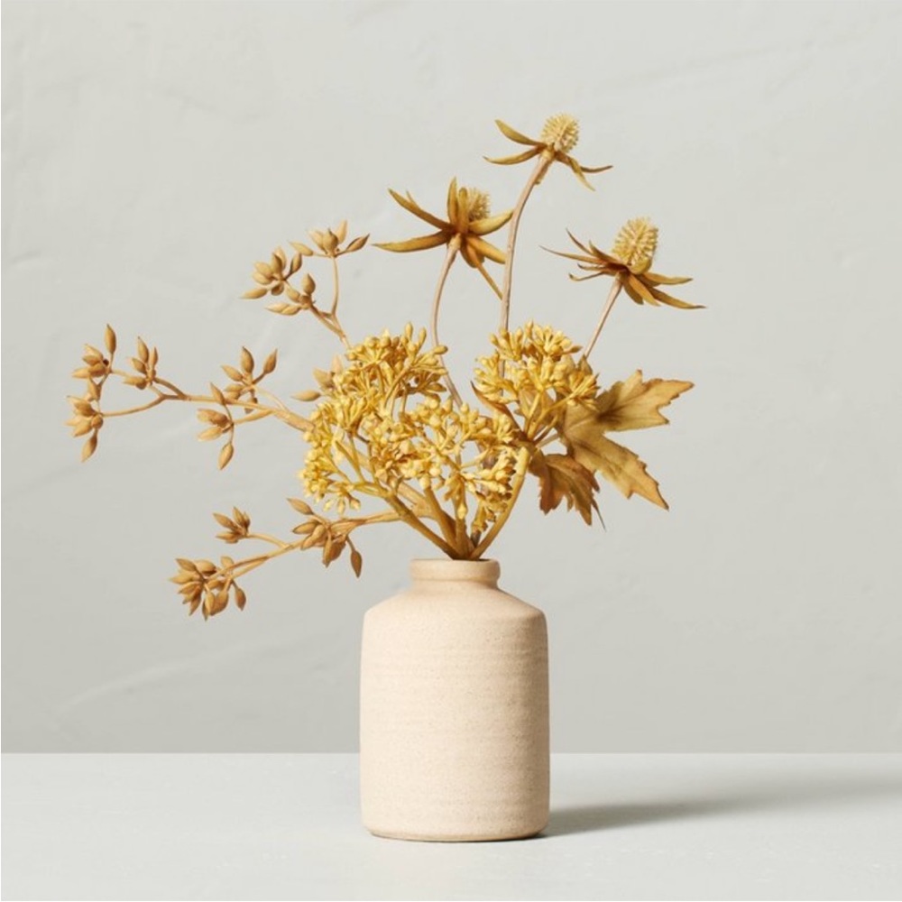 HEARTH & HAND NEW faux bleached sedum & thistle fall arrangement -9”